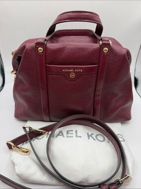 Michael Kors Burgundy Beck Medium Leather Satchel Bag with Adjustable Strap